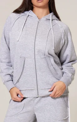 Grey Marl Exposed Seam Detail Zip Up Hoodie