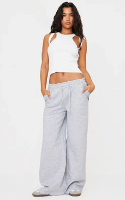 Grey Marl Exposed Seam Detail Wide Leg Sweatpants