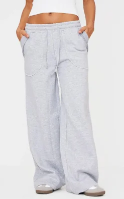 Grey Marl Exposed Seam Detail Wide Leg Sweatpants