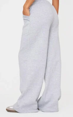 Grey Marl Exposed Seam Detail Wide Leg Sweatpants