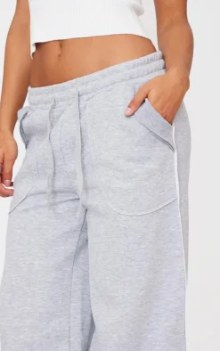 Grey Marl Exposed Seam Detail Wide Leg Sweatpants