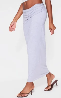 Grey Marl Foldover Cotton Maxi Skirt