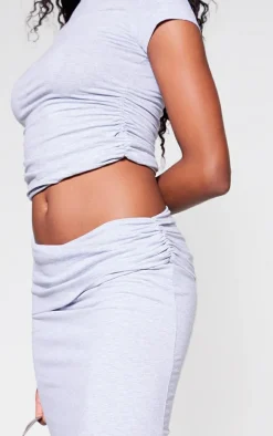 Grey Marl Foldover Cotton Maxi Skirt