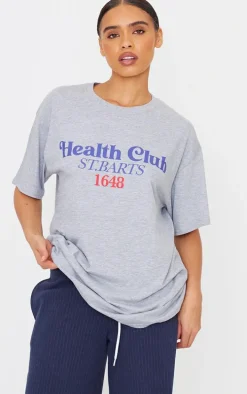 Grey Marl Health Club Graphic Oversized T Shirt