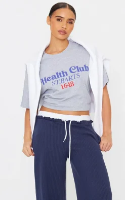 Grey Marl Health Club Graphic Oversized T Shirt