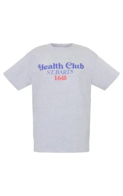 Grey Marl Health Club Graphic Oversized T Shirt