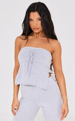 Grey Marl Jersey Ruched Front Bandeau Top