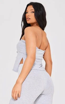 Grey Marl Jersey Ruched Front Bandeau Top