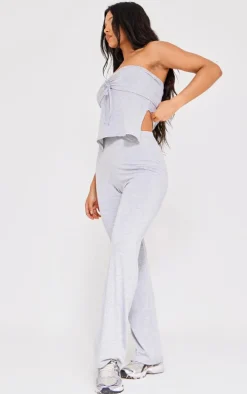 Grey Marl Jersey Ruched Front Bandeau Top