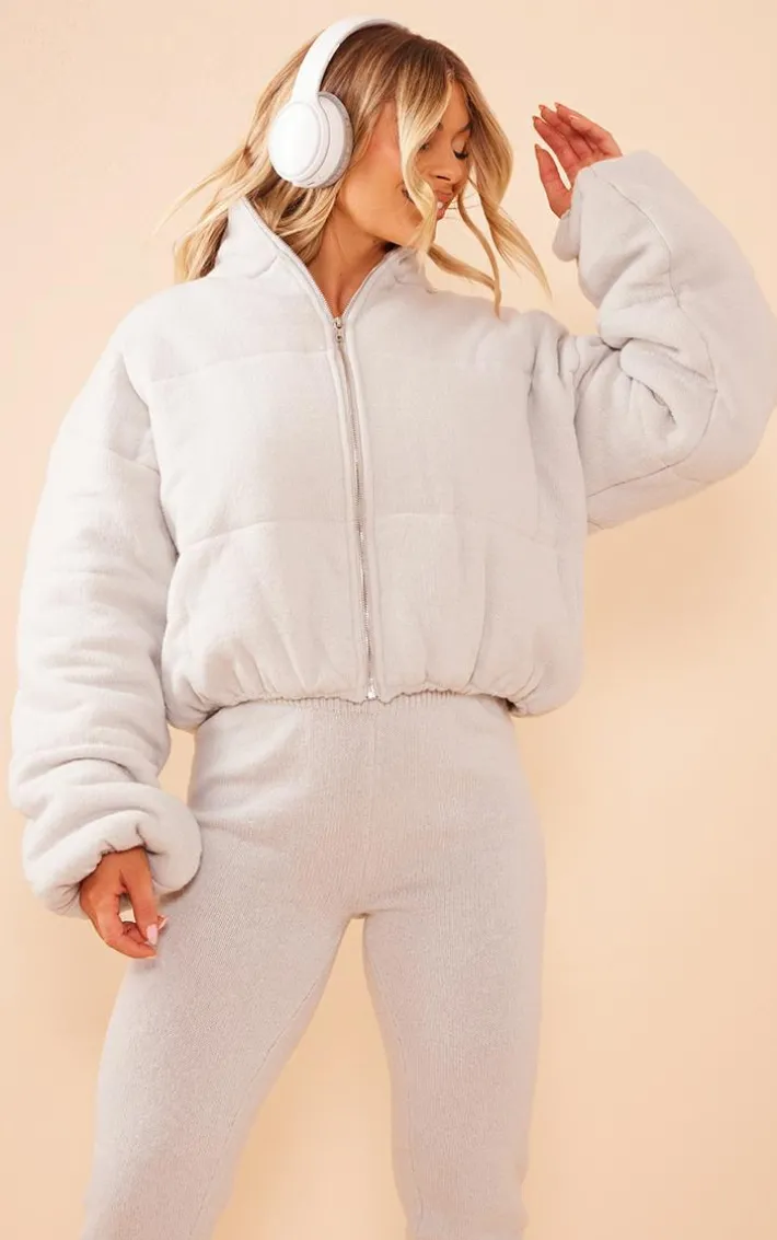 Grey Marl Knitted Puffer Jacket