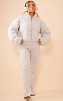 Grey Marl Knitted Puffer Jacket