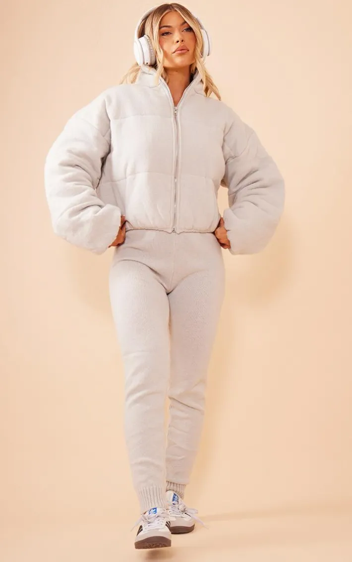 Grey Marl Knitted Puffer Jacket