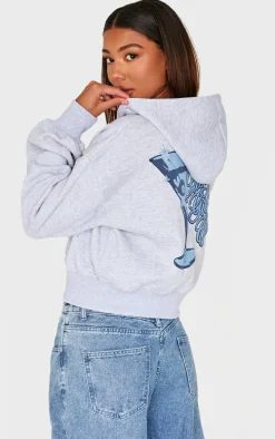 Grey Marl Lucky Girls Club Zip Through Hoodie