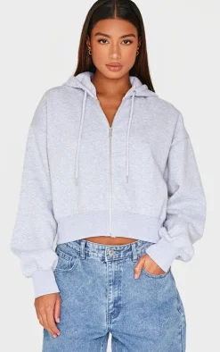 Grey Marl Lucky Girls Club Zip Through Hoodie