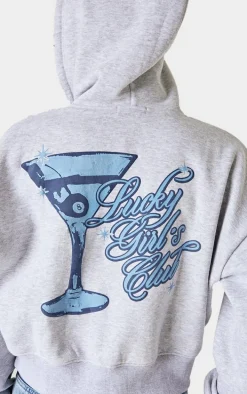 Grey Marl Lucky Girls Club Zip Through Hoodie
