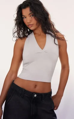 Grey Marl Modal Cotton Wrap Bust Halter Top