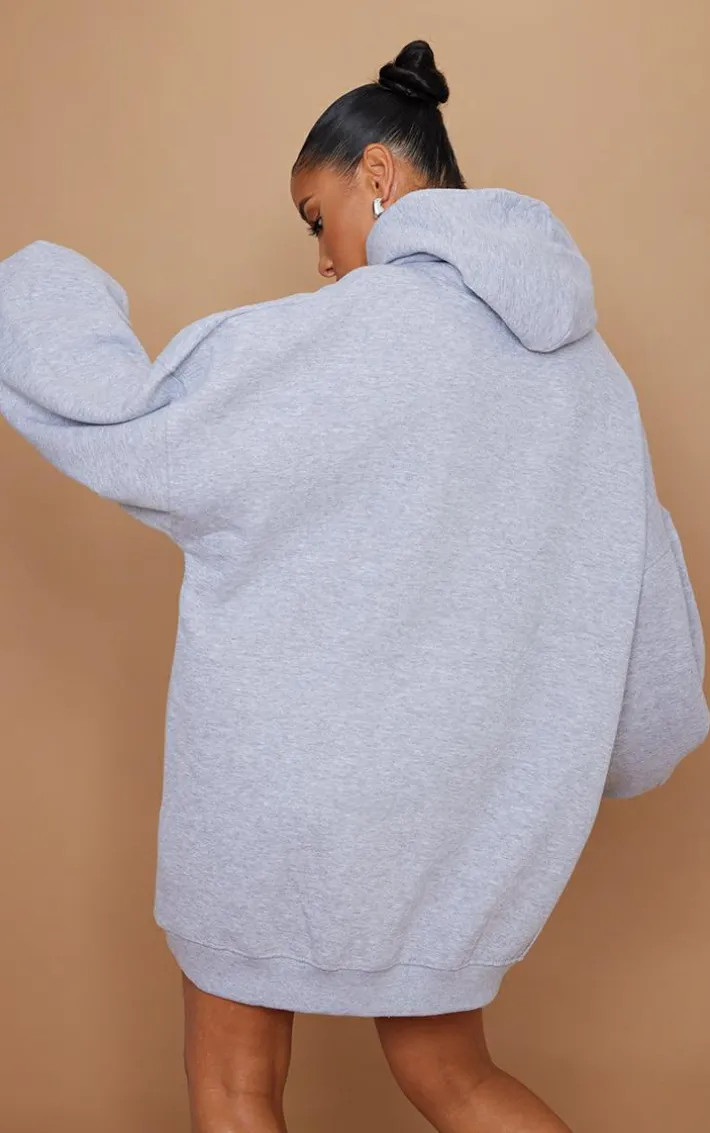 Grey Marl Oversized Hooded Sweatshirt Dress