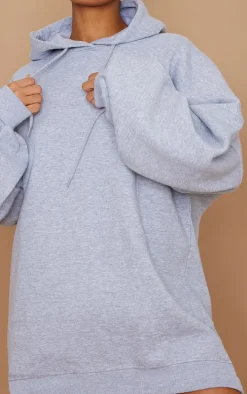Grey Marl Oversized Hooded Sweatshirt Dress