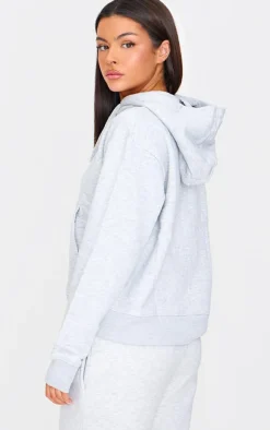 Grey Marl Oversized Hooded Zip Up Sweat Hoodie