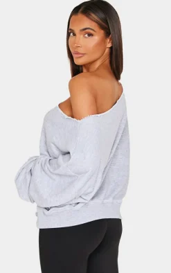 Grey Marl Oversized Off Shoulder Sweatshirt
