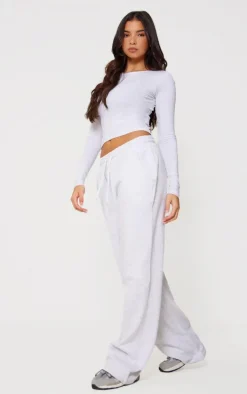 Grey Marl Premium Fitted Long Sleeve T Shirt