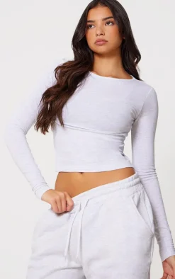 Grey Marl Premium Fitted Long Sleeve T Shirt