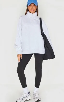 Grey Marl Print High Neck Quarter Zip Sweatshirt