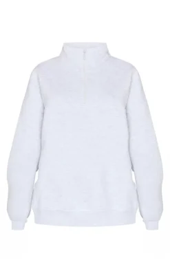 Grey Marl Print High Neck Quarter Zip Sweatshirt