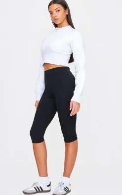 Grey Marl Rib Cinched Waist Detail Cropped Sweatshirt