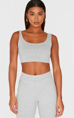 Grey Marl Scoop Neck Crop Top
