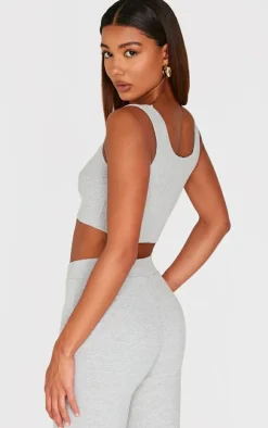 Grey Marl Scoop Neck Crop Top