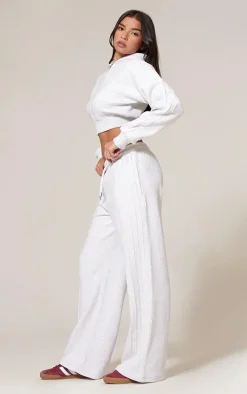 Grey Marl Seam Detail Wide Leg Sweatpants