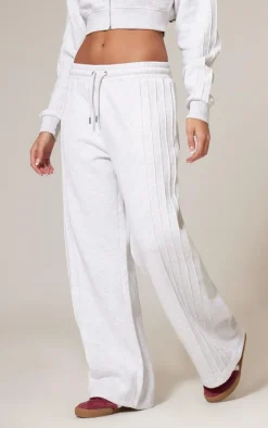 Grey Marl Seam Detail Wide Leg Sweatpants