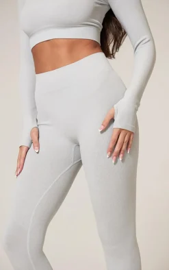 Grey Marl Seamless Basic Square Neck Long Sleeve Gym Top