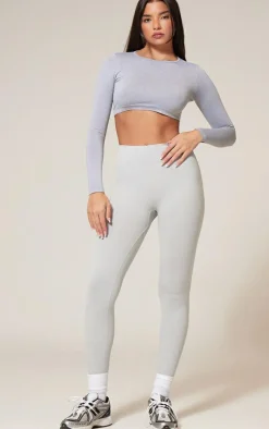 Grey Marl Seamless Melange Open Tie Back Top