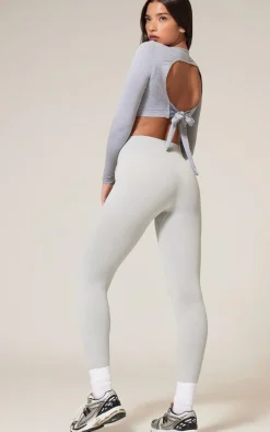 Grey Marl Seamless Melange Open Tie Back Top