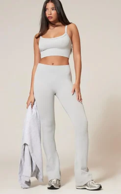 Grey Marl Seamless Rib Flare Yoga Pants