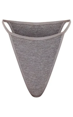 Grey Marl Seamless Rib Tanga Thong