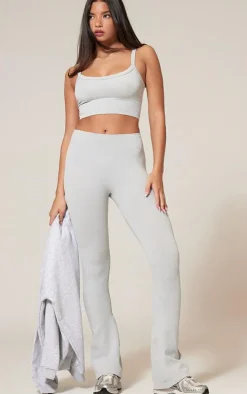 Grey Marl Seamless Rubber Badge Detail Crop Top