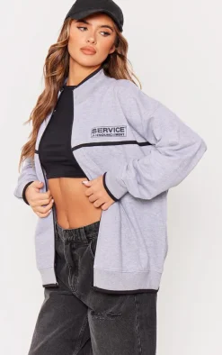 Grey Marl Service Announcement Piping Zip Up Jacket