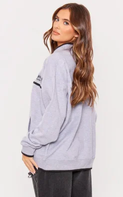 Grey Marl Service Announcement Piping Zip Up Jacket