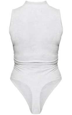 Grey Marl Snatched Sculpt Half Zip Sleevless Bodysuit