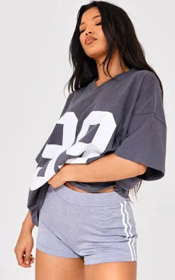 Grey Marl Soft Touch Seamless Stripe Hot Pant