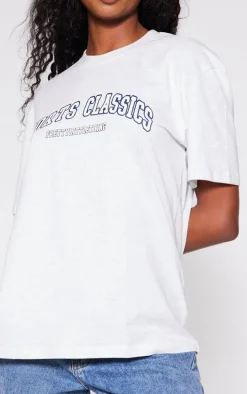 Grey Marl Sports Classic Printed Oversized T Shirt