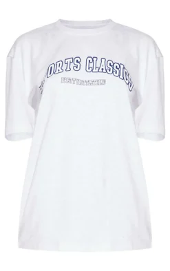 Grey Marl Sports Classic Printed Oversized T Shirt