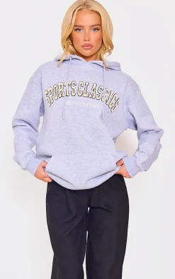 Grey Marl Sports Classic Borg Printed Hoodie