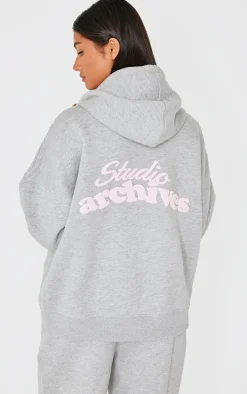 Grey Marl Studio Archives Zip Up Hoodie