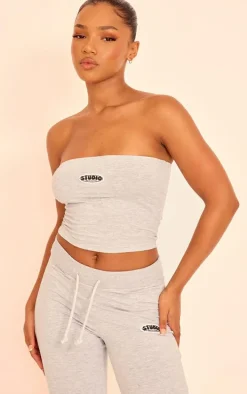 Grey Marl Studio Badge Detail Bandeau Top