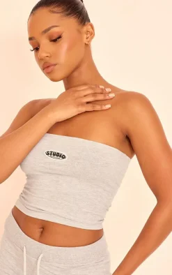 Grey Marl Studio Badge Detail Bandeau Top