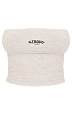 Grey Marl Studio Badge Detail Bandeau Top